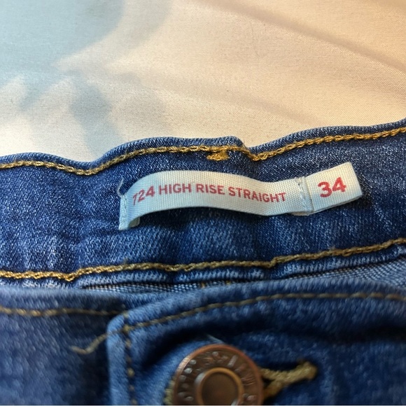 Levi’s 724 High Rise Straight Jeans Size 34 Distressed Blue Denim - Picture 4 of 10